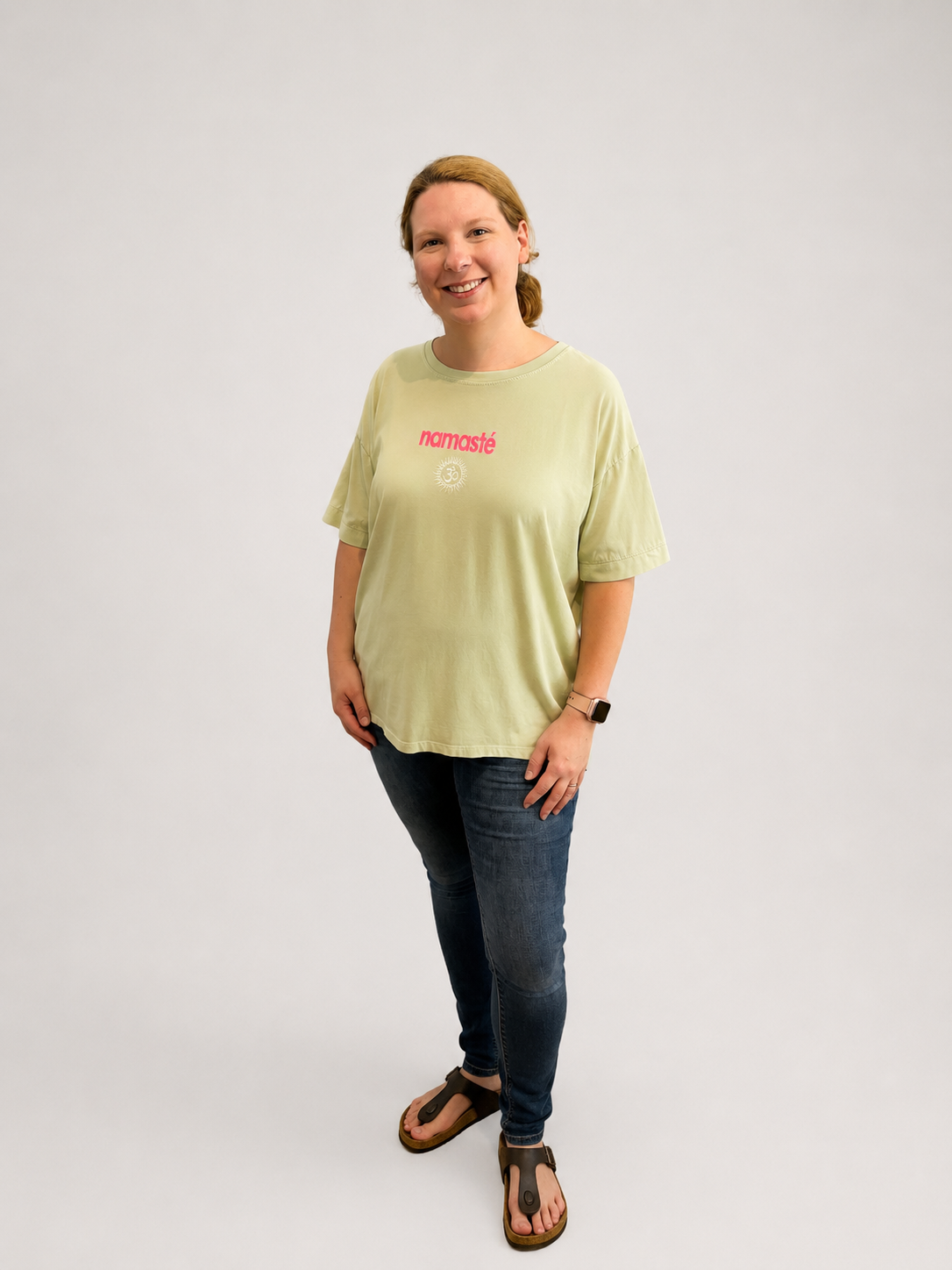 T-Shirt Namaste salbei neon pink