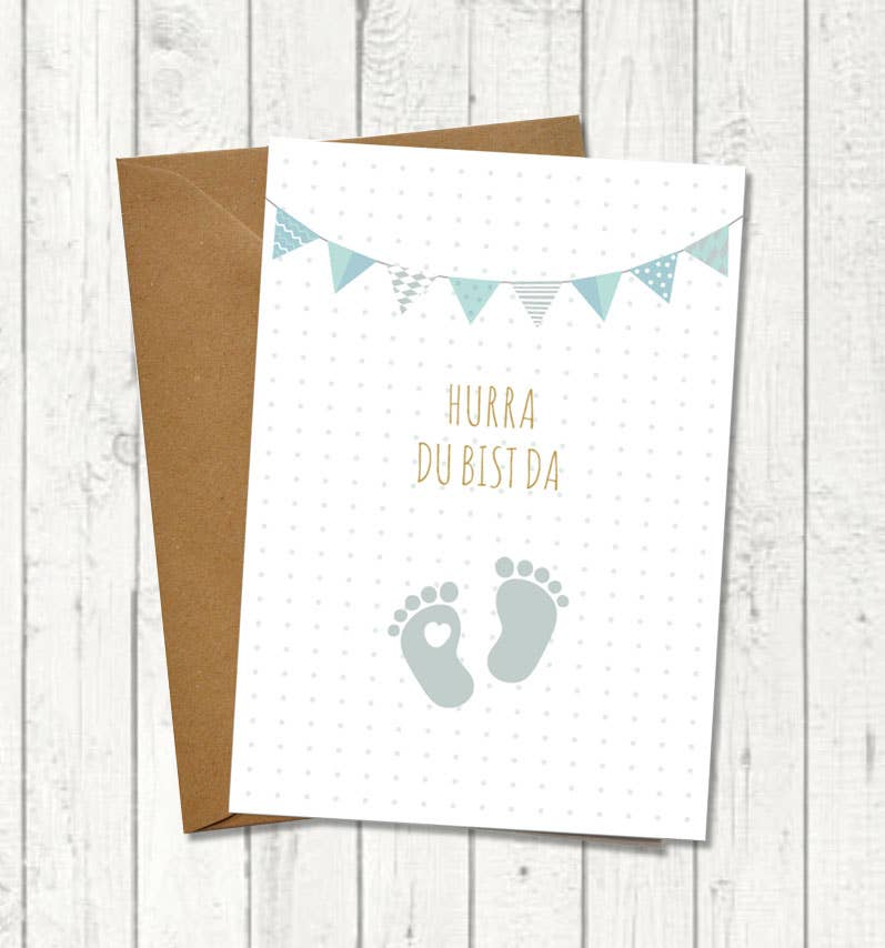 Klappkarte "Baby Feet blau"