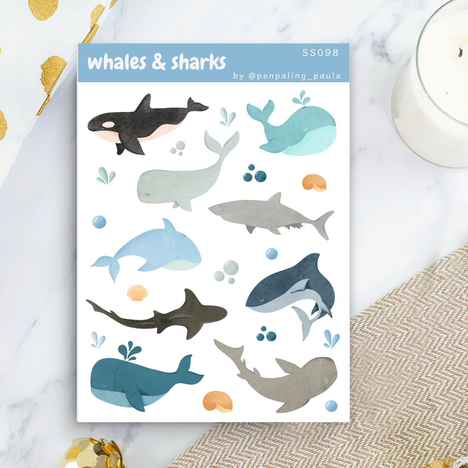 Stickerbogen Wale & Haie