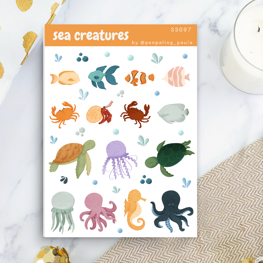 Stickerbogen mit Meereswesen – A6