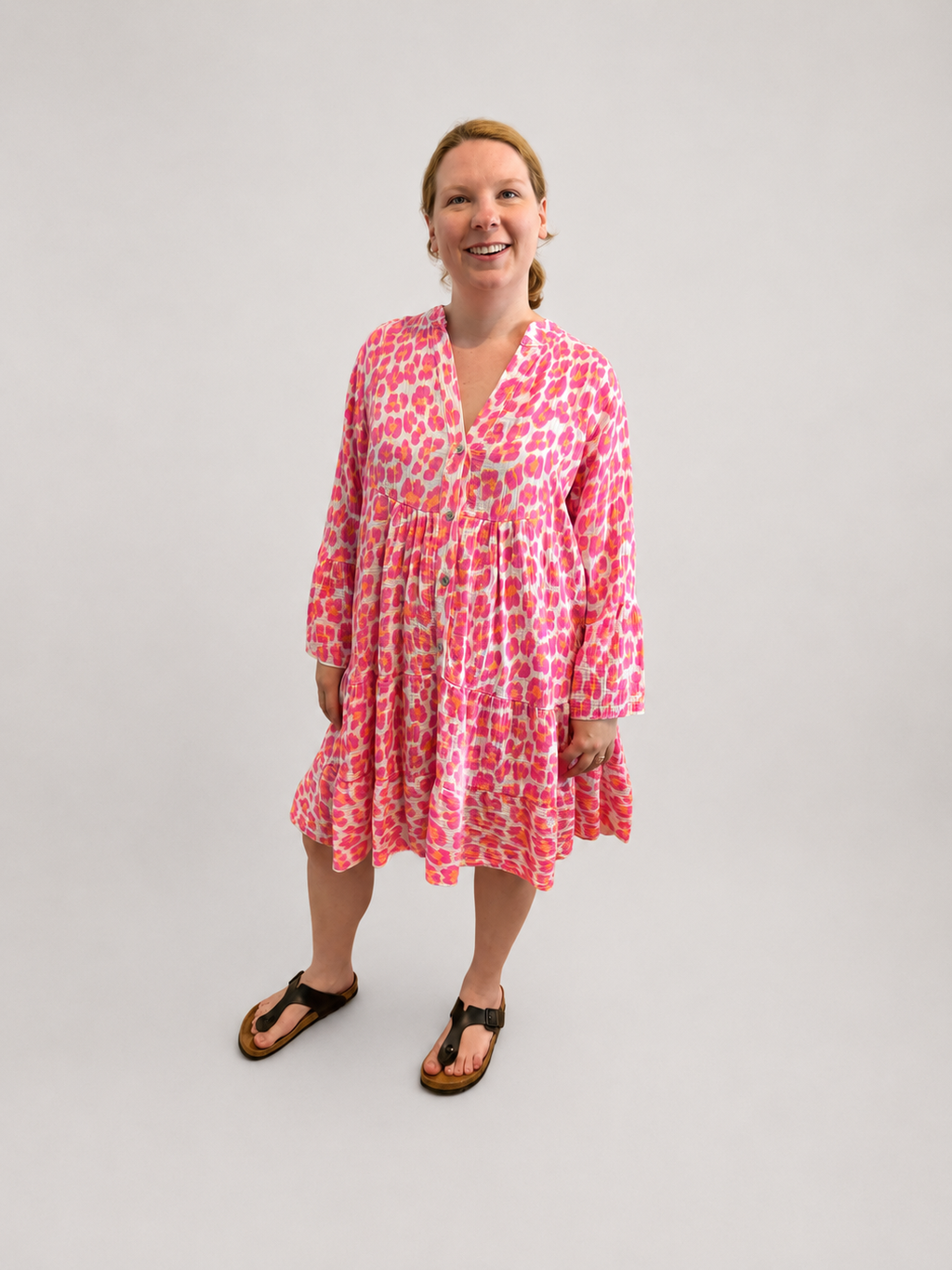 Kleid Langarm Musselin Leo Neon