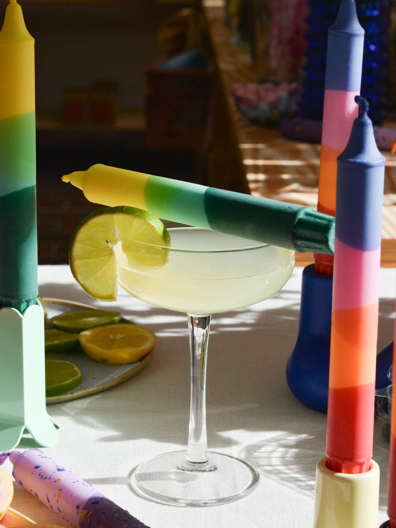 Tafelkerzen für Sommerparty – Grüner Limonadenlook