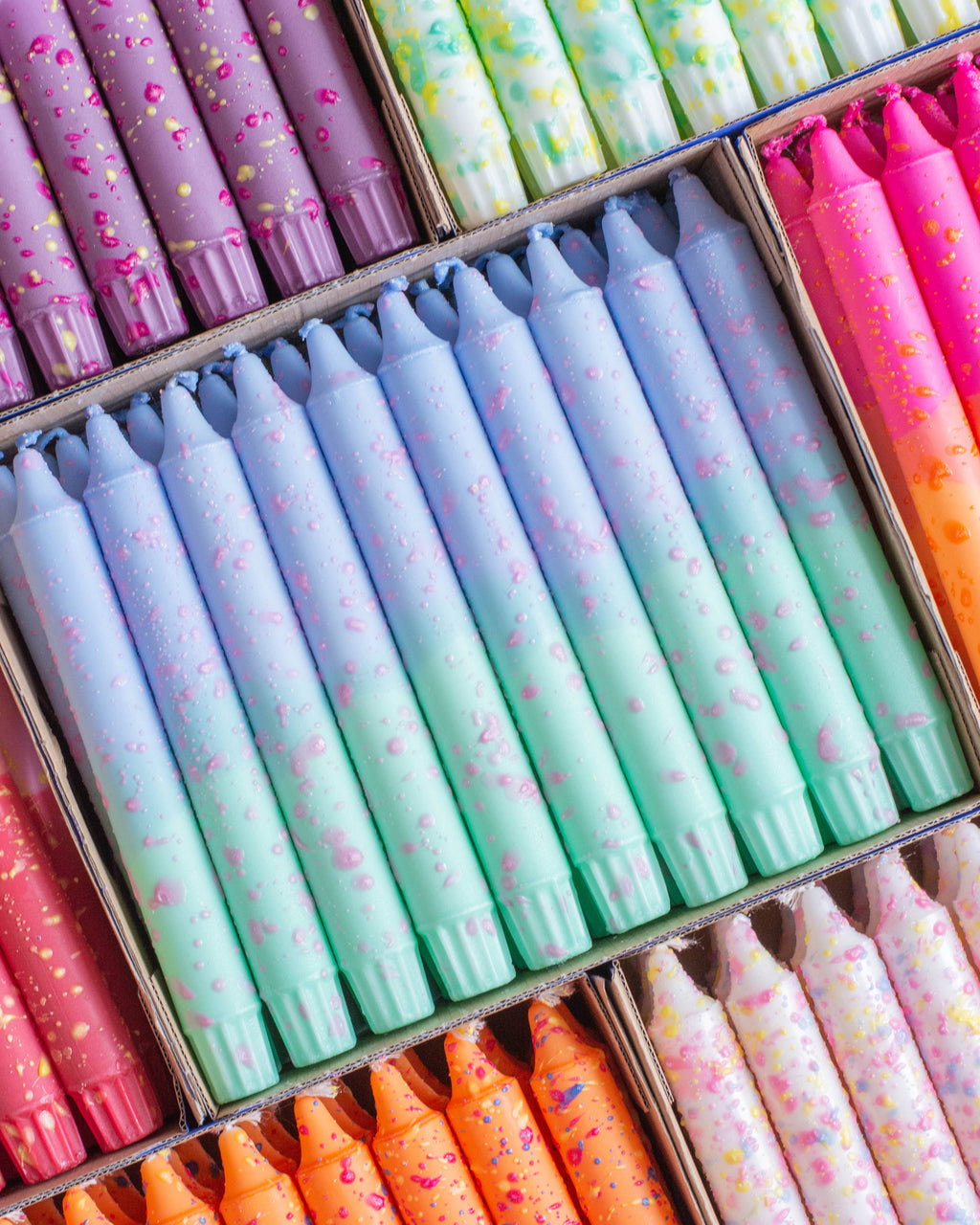 Nordtrice Spitzkerzen – Sommerfarben in Blau & Mint, Pink Confetti