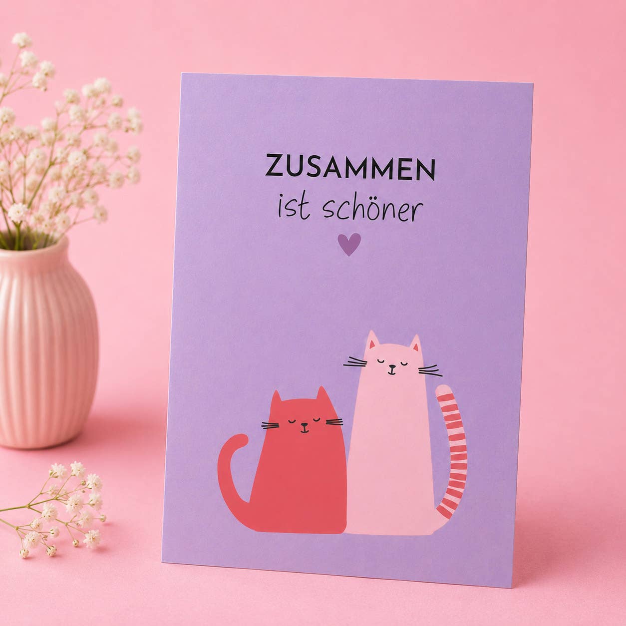 Postkarte „Zusammen ist schöner“ Freundschaftskarte Katze