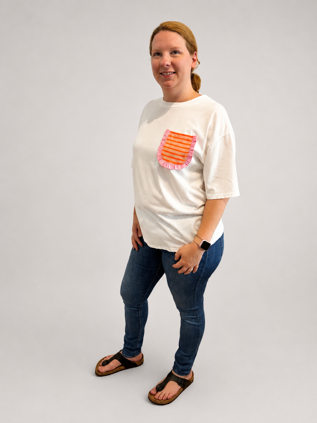 T-Shirt mit Streifen weiß