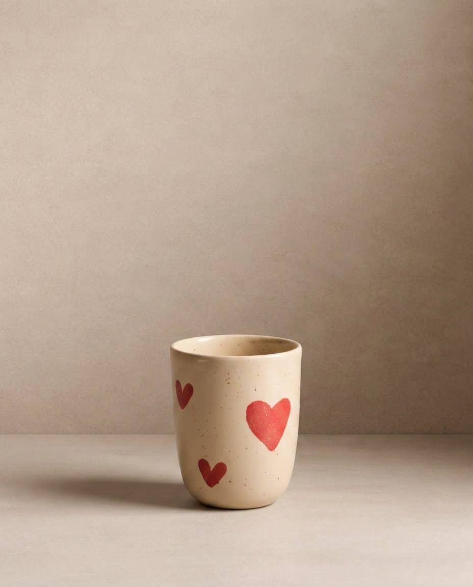 Gemütliche Herzen Steingut Mittlere Tasse 220ml 2er Set