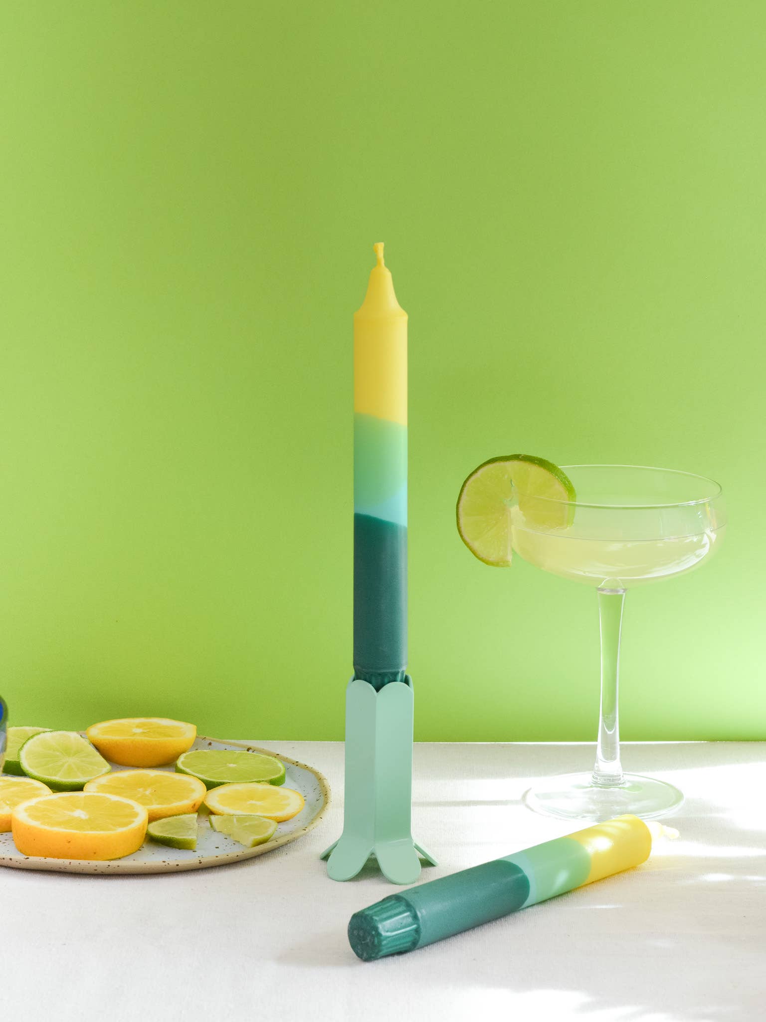 Tafelkerzen für Sommerparty – Grüner Limonadenlook