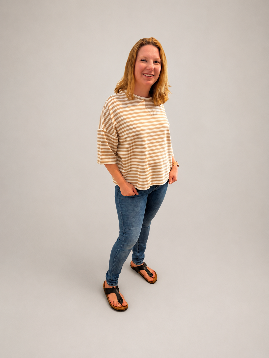 Streifenshirt beige/weiß