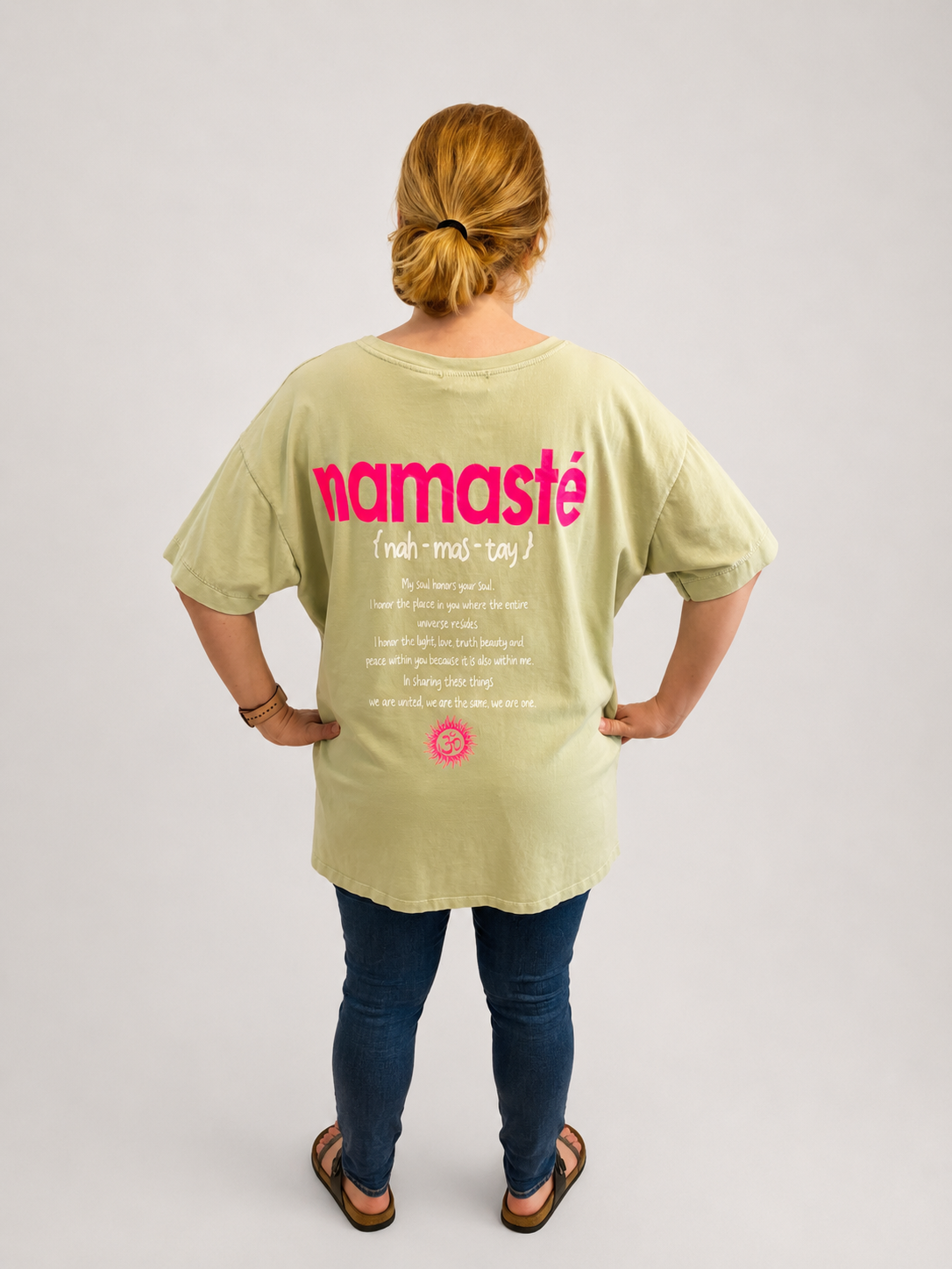 T-Shirt Namaste salbei neon pink