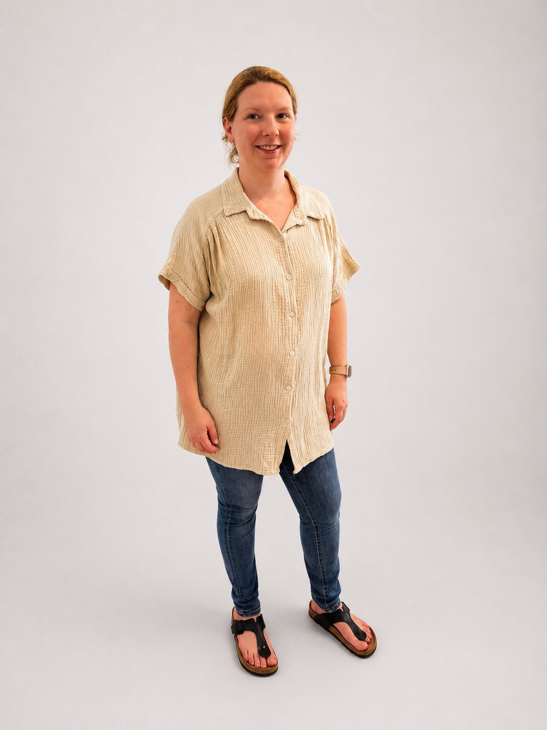 Bluse kurzarm beige