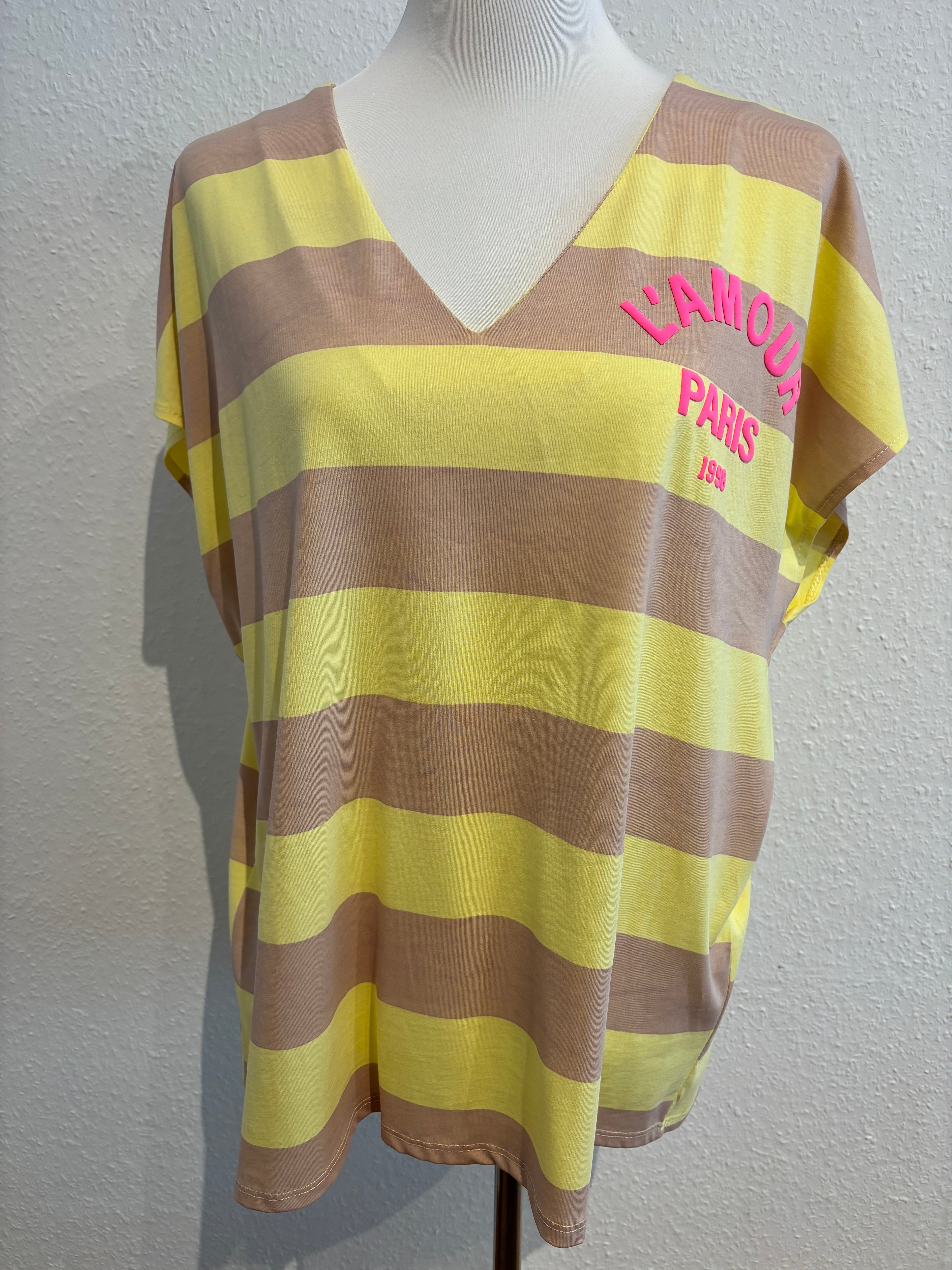 Shirt Blockstrifen gelb/taupe L`amour