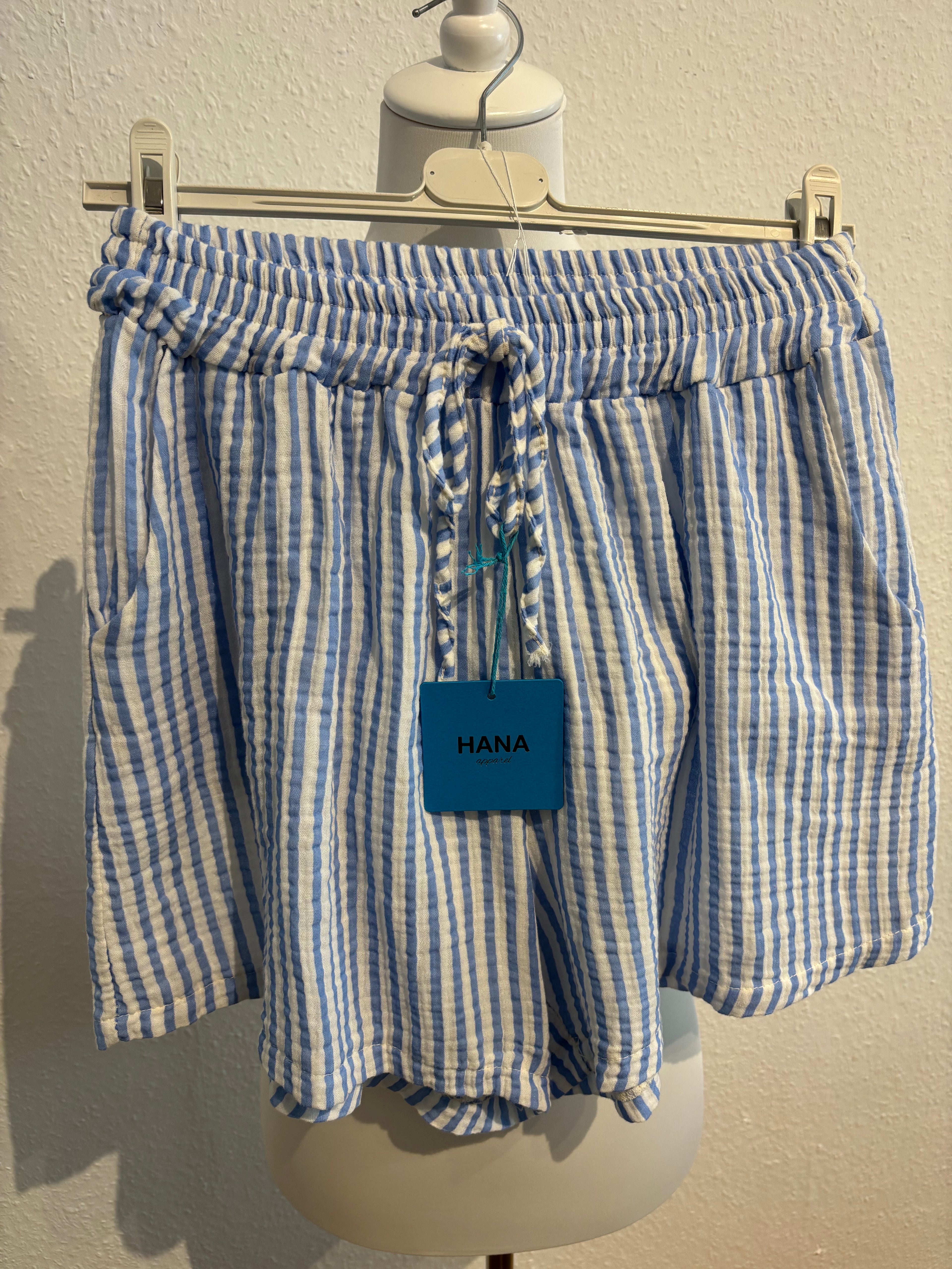 Musselin Shorts blau/weiß gestreift