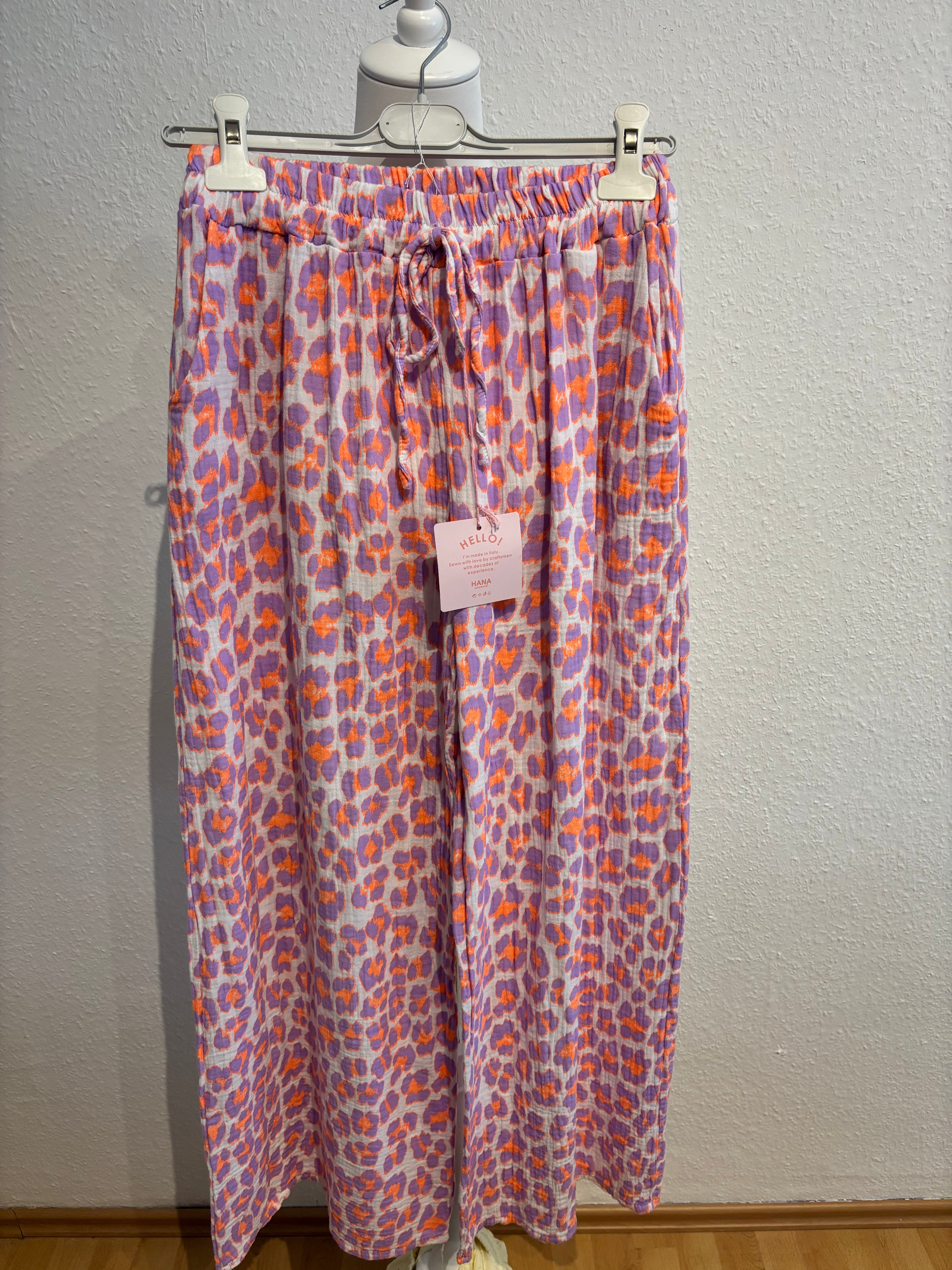 Musselin Hose Leo Flieder/orange