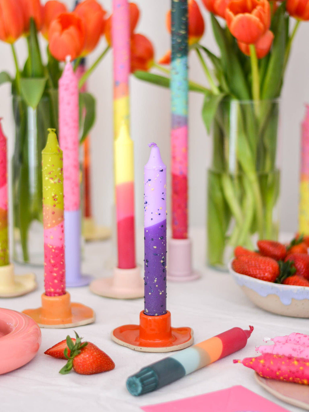 Stabkerzen Sommer / Lavendel-Konfetti