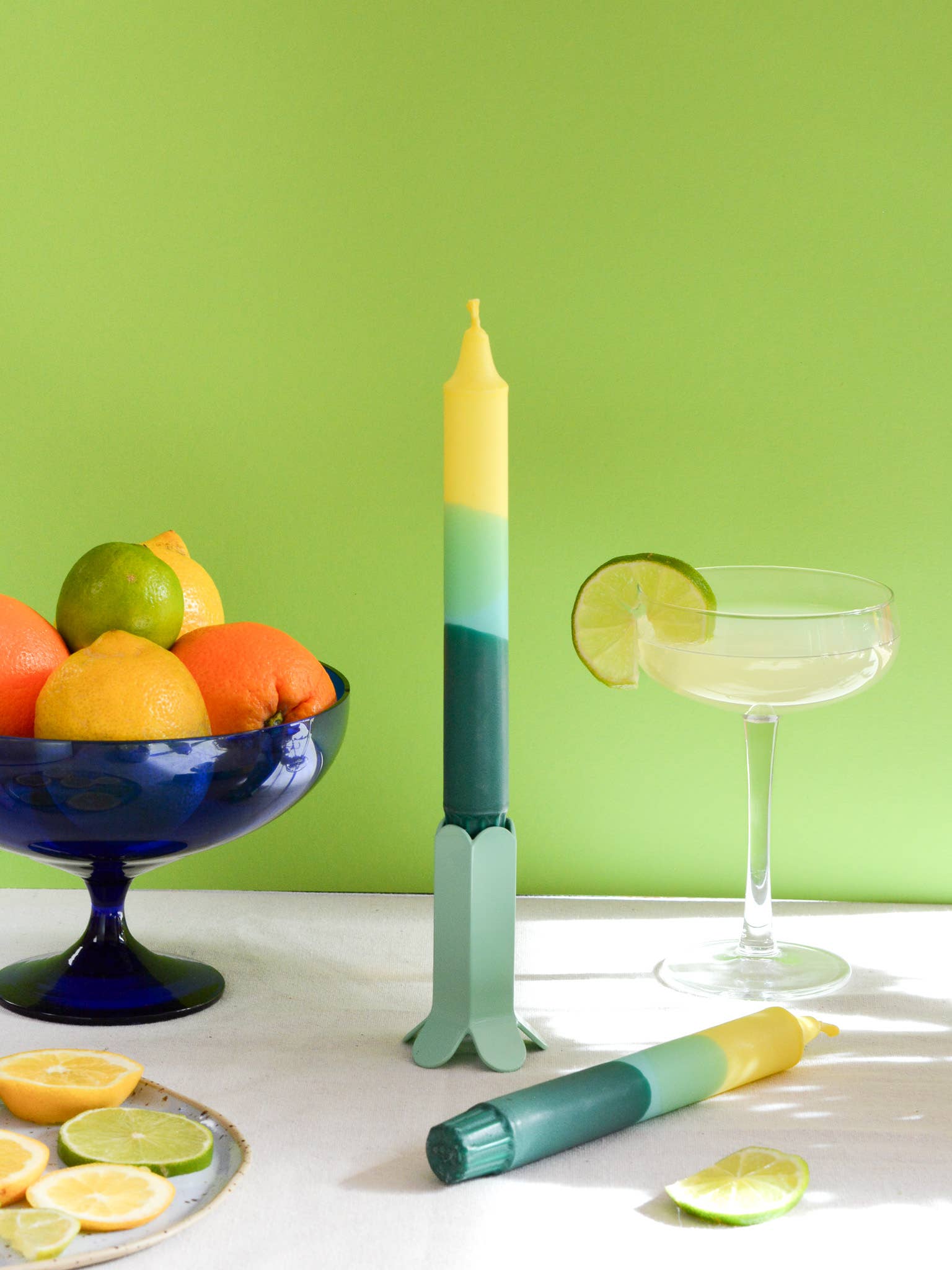 Tafelkerzen für Sommerparty – Grüner Limonadenlook