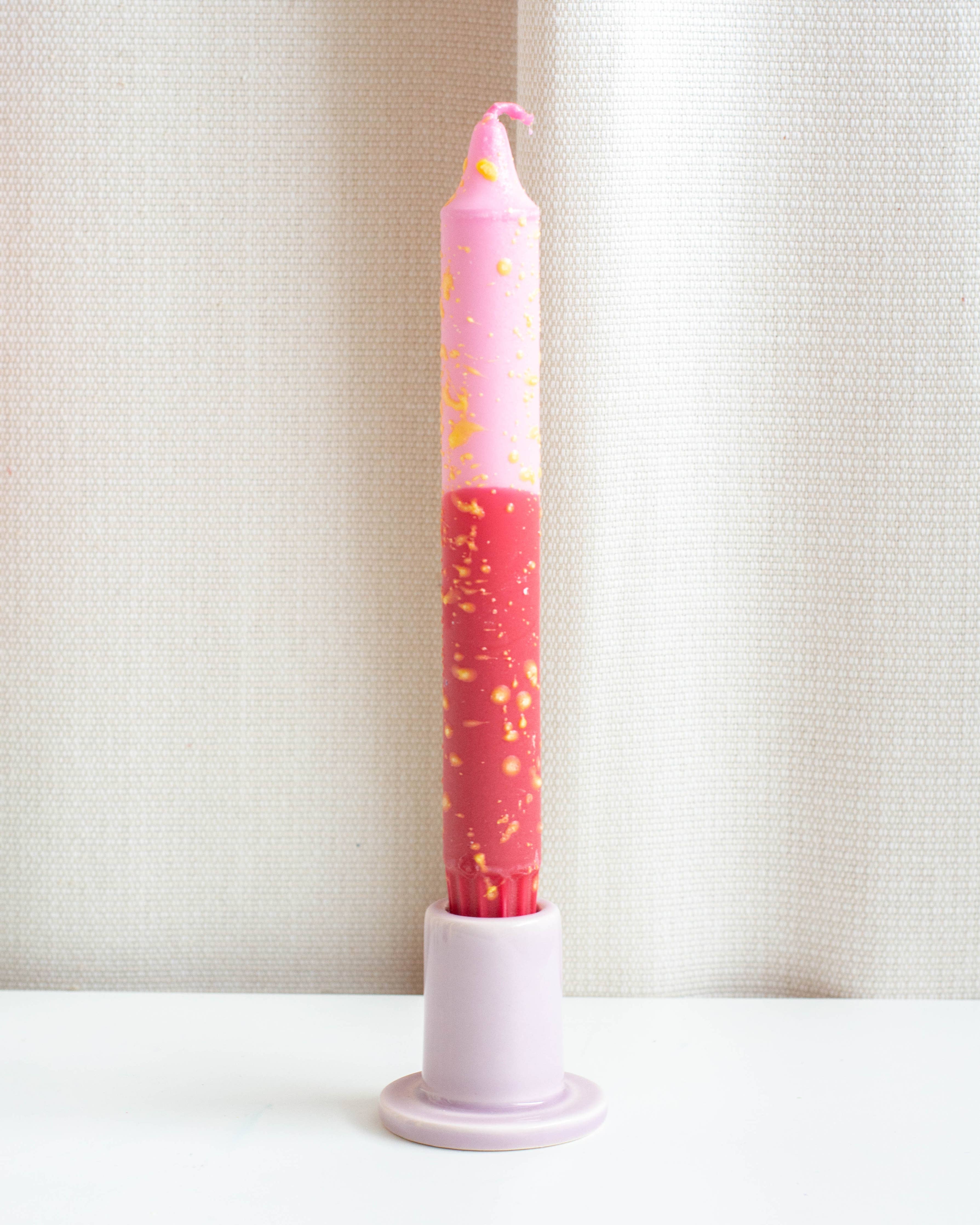 Tafelkerzen Sommerfarben – Pink, Rot und Gelb mit Konfetti