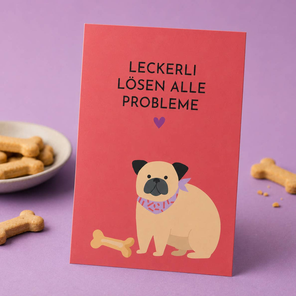 Postkarte mit Spruch – Leckerli lösen alle Probleme