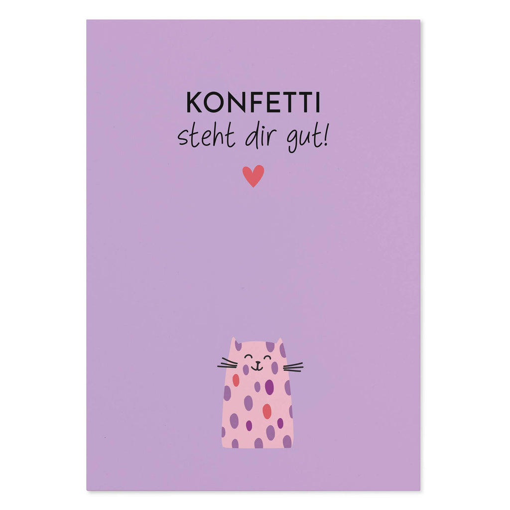 Witzige Geburtstagskarte Katze „Konfetti steht dir gut!“